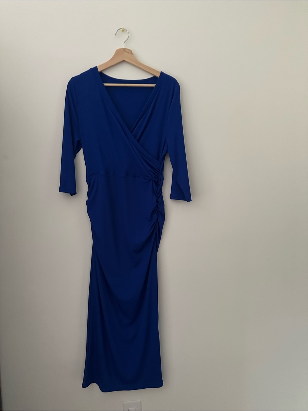Blue V-Neck Ruched Maxi Dress